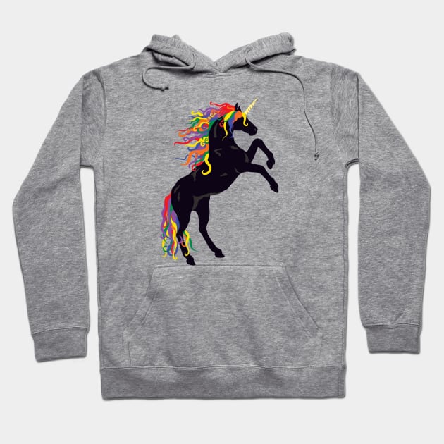 Rainbow Maned Black Unicorn Hoodie by PeregrinusCreative